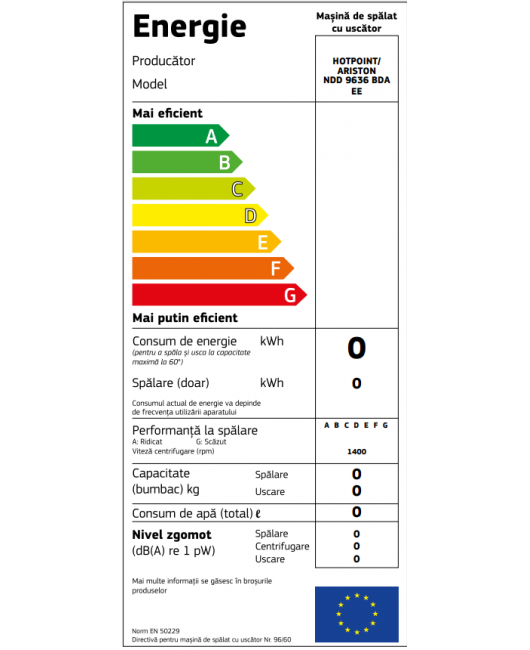 Masina de spalat rufe cu uscator Hotpoint NDD 9636 BDA EE