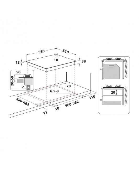 Plita incorporabila pe gaz Whirlpool TKRL 650 IX