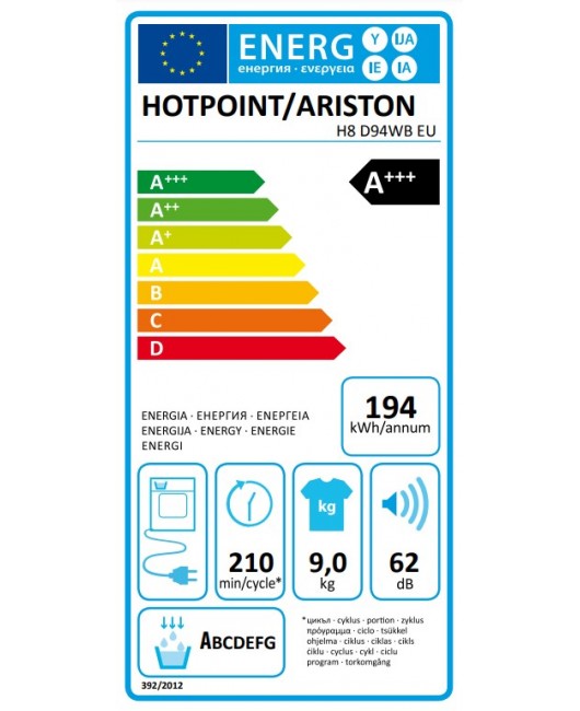 Uscator de rufe cu condensator si pompa de caldura Hotpoint H8 D94WB EU