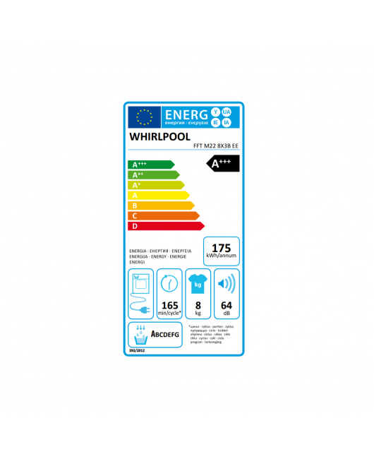 Uscator de rufe cu condensator si pompa de caldura Whirlpool FFT M22 8X3B EE