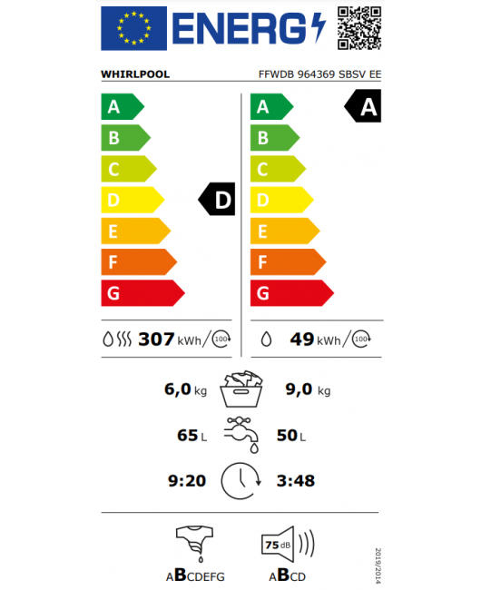 Masina de spalat rufe cu uscator Whirlpool FFWDB 964369 SBSV EE