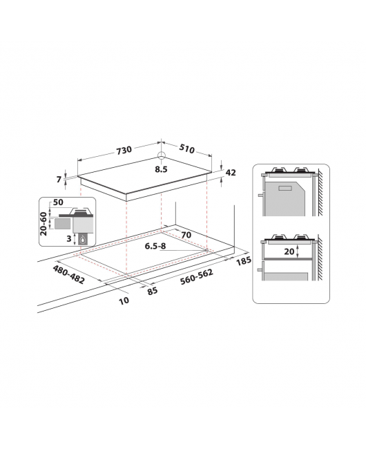 Plita incorporabila pe gaz Whirlpool GMWL 728/IXL