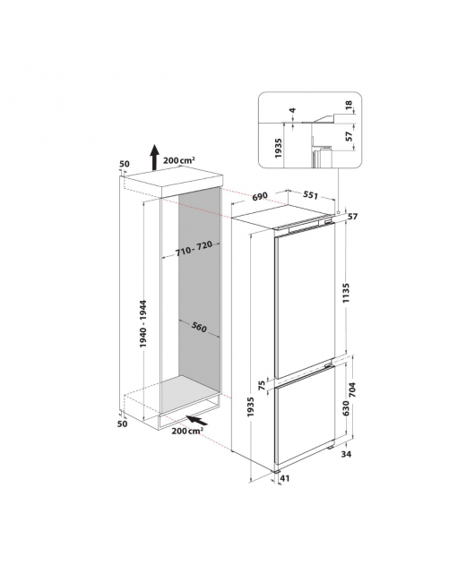 RESIGILAT - Combina frigorifica incorporabila 70 cm latime, 400 litri, Whirlpool WH SP70 T122