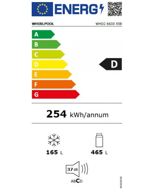 Frigider cu doua usi Full No Frost Whirlpool WHD2 6633 X5E, motor inverter, latime 83 cm