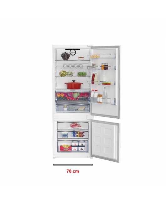 Combina frigorifica incorporabila Beko BCNE400E40SN, 70 cm latime, No Frost, 370 litri, 194 cm inaltime, Alb