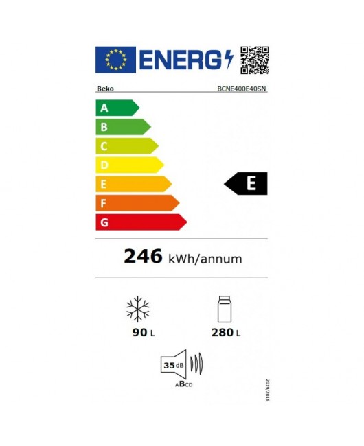 Combina frigorifica incorporabila Beko BCNE400E40SN, 70 cm latime, No Frost, 370 litri, 194 cm inaltime, Alb