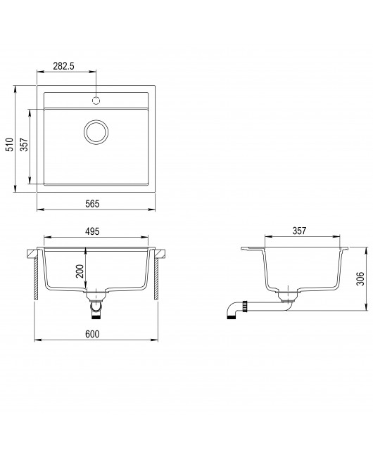 Set Chiuveta QUADRO SQQ100-120AQP CERRUS + BATERIE FORTE 5553-120 CERRUS + DOZATOR DETERGENT LICHID D-120 CERRUS