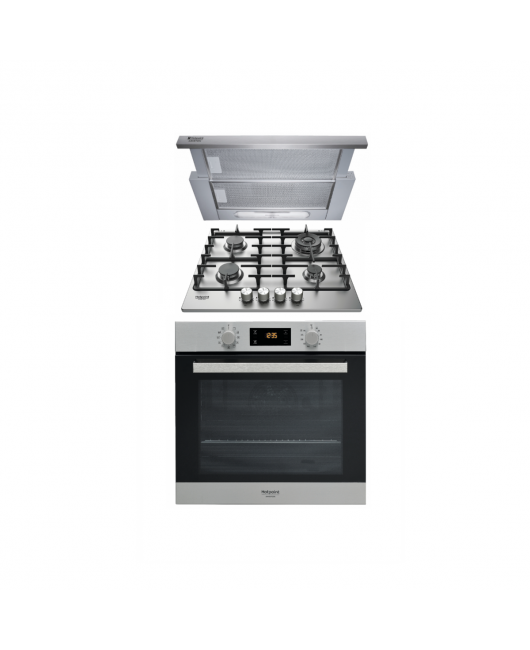 Pachet Cuptor HOTPOINT FA3 841 H IX + PLITA PE GAZ HOTPOINT PPH 60G DF/IX + HOTA TELESCOPICA HOTPOINT HAH 65 F LB X