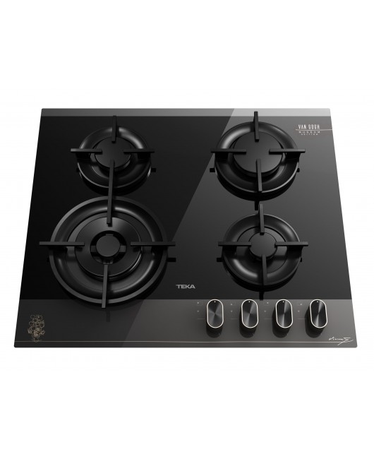 Plita incorporabila pe gaz Teka GBC 64 VBC BV, 4 arzatoare, 60 cm, arzator wok, gratare fonta, editie limitata Van Gogh